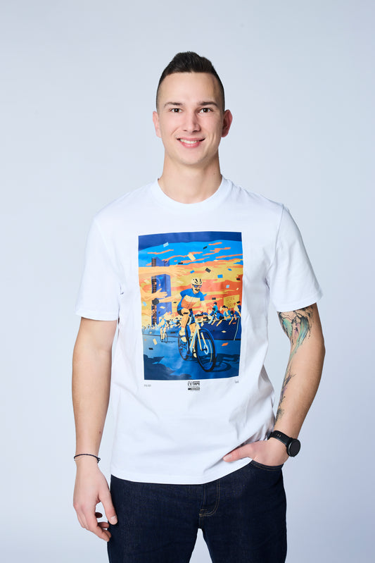 Bílé triko s motivem Kopcovité L'Etape 2025